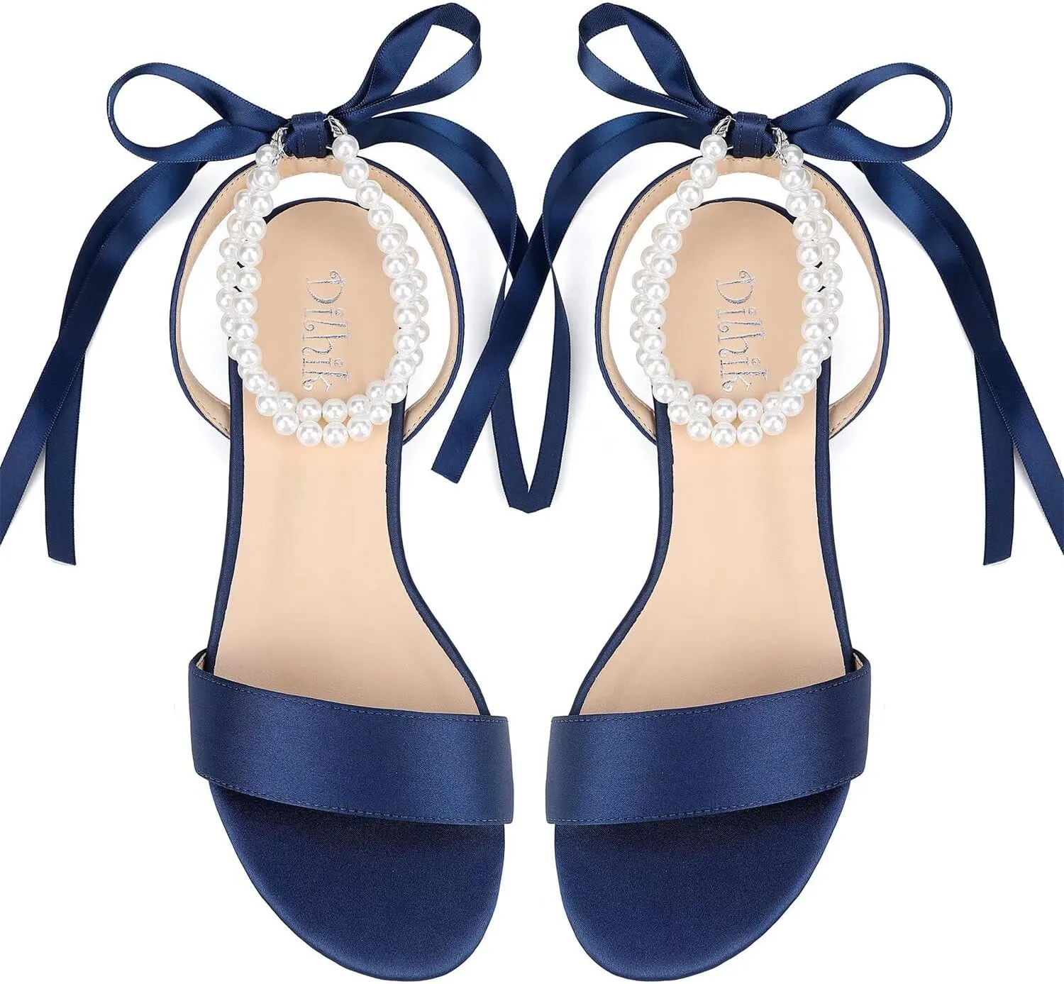 Satin Wedding Flats for Bride Pearl Sandals Open Toe Bridal Shoes Flat Wedding Shoes for Bride