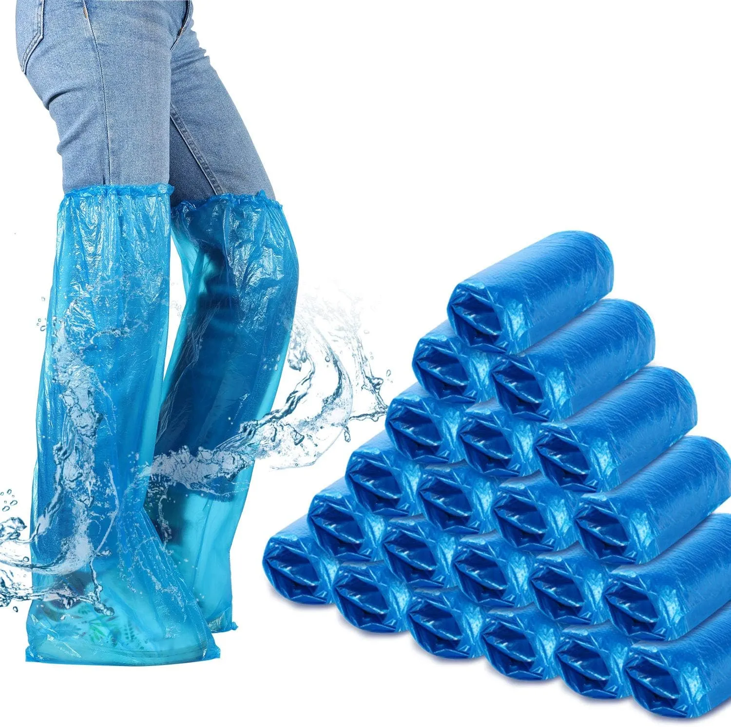 SATINIOR Disposable Boot Covers Plastic Long Waterproof Shoes Cover Over The Knee for Men Women