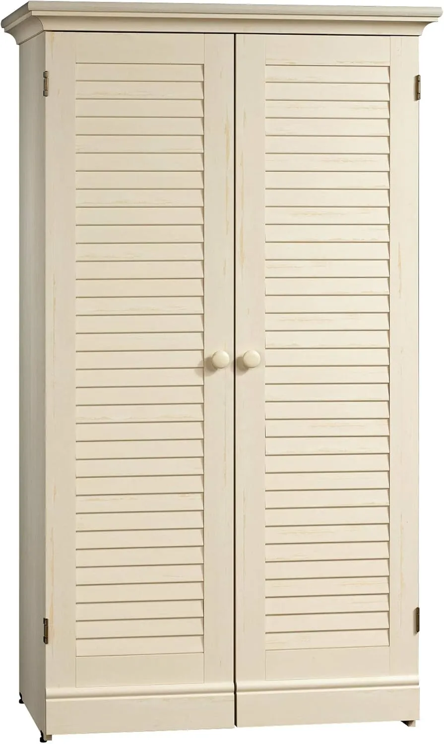 Sauder Harbor View Craft and Sewing Armoire with Table/Pantry cabinets, L: 35.12" x W: 21.81" x H: 61.58", White