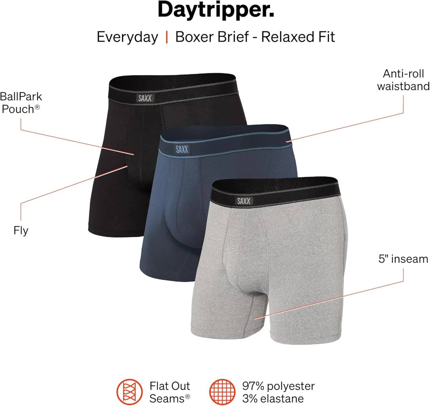 SAXX Underwear Co. Men's Daytripper Boxer Brief Fly 3-Pack
