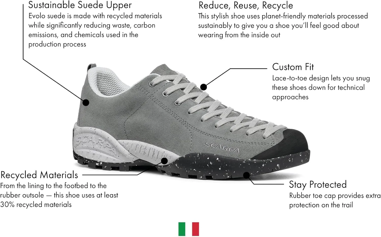 SCARPA Mojito Planet Suede Lightweight Eco-Friendly Outdoor Shoes for Hiking and Walking