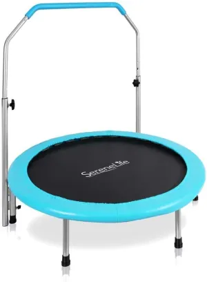 Serenelife Portable & Foldable Trampoline - 40” dia Springfree Rebounder Jumping Mat Safe for Kid w/ Padded Frame Cover and Adjustable Handlebar and Carry Bag