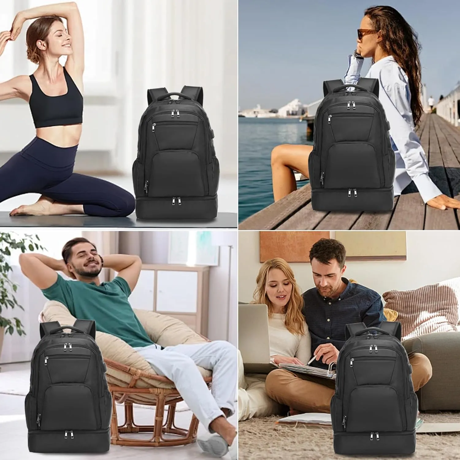 seyfocnia Gym Backpack for Men,Gym Bag with Shoe Compartment Lightweight Travel Workout Sports Backpack with USB Charging Port