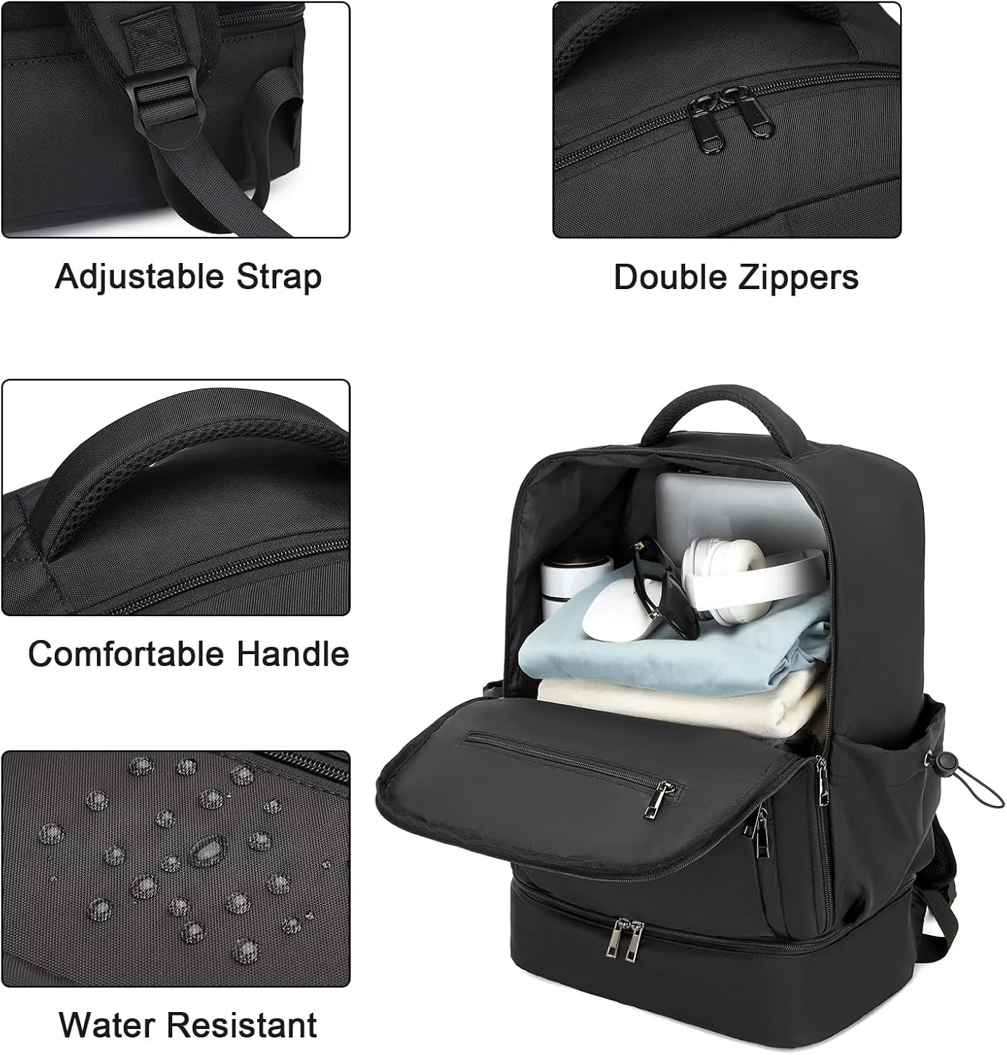 seyfocnia Gym Backpack for Women Men, Lightweight Sports Back pack With Shoe Compartment, Waterproof Gym Bag Workout Trainning Rucksack Casual Travel Daypack-Black