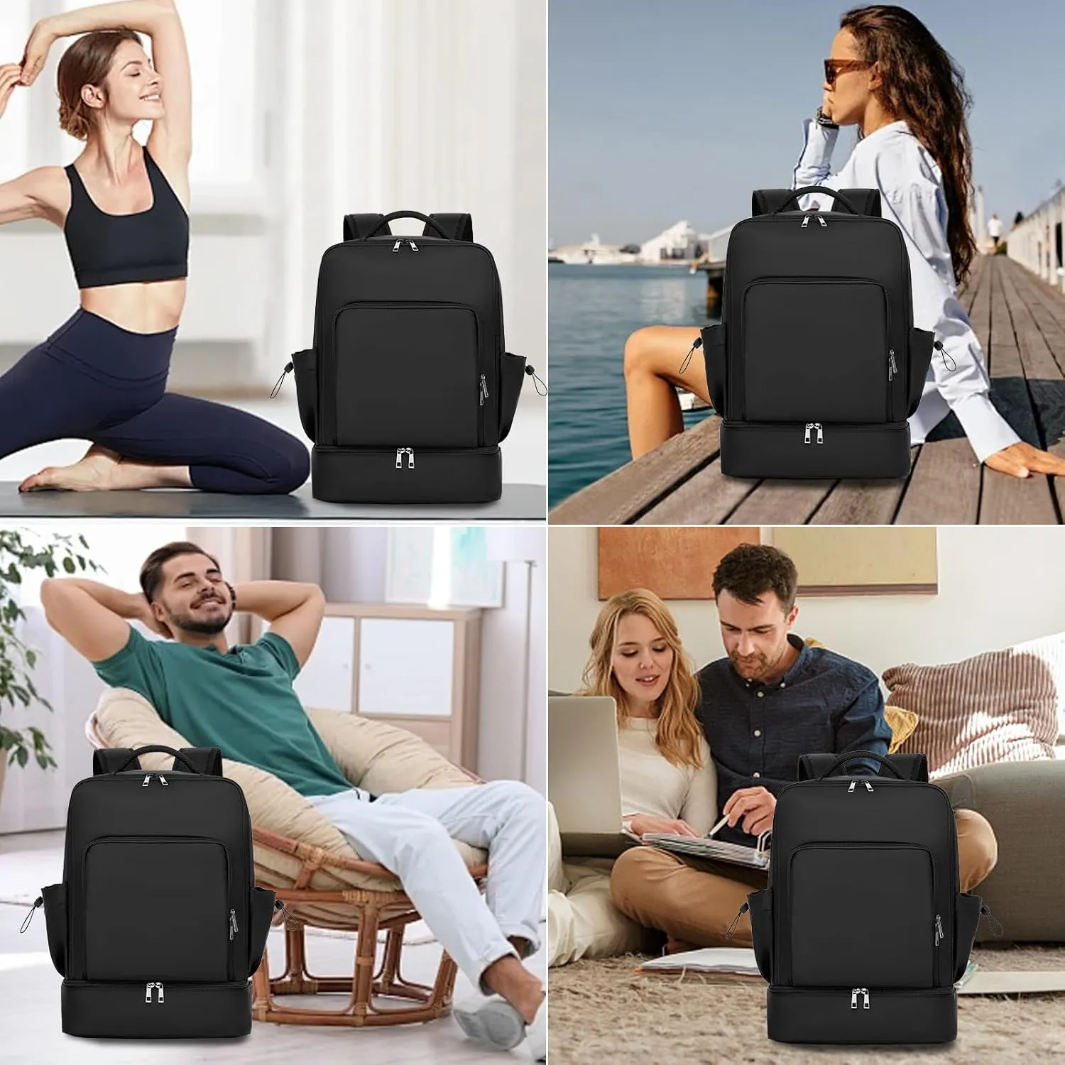 seyfocnia Gym Backpack for Women Men, Lightweight Sports Back pack With Shoe Compartment, Waterproof Gym Bag Workout Trainning Rucksack Casual Travel Daypack-Black