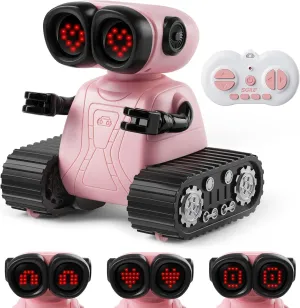 SGILE Remote Control Robot Toys with Music and Led Emojis Eyes, Auto-Demonstration, RC Rechargeable Emo Robots for Kids Age 3 4 5 6 7 Year Old Girls and Boys Gift Pink