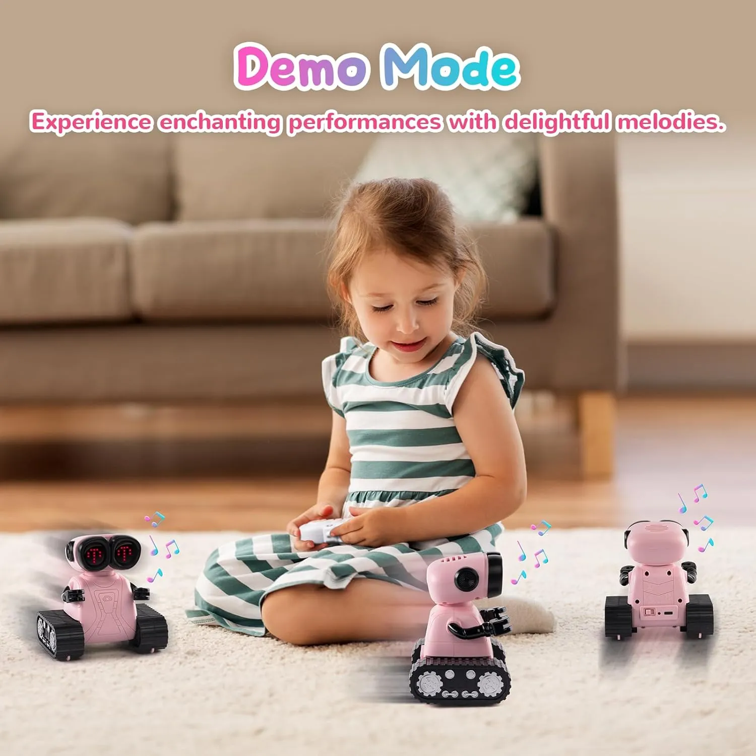 SGILE Remote Control Robot Toys with Music and Led Emojis Eyes, Auto-Demonstration, RC Rechargeable Emo Robots for Kids Age 3 4 5 6 7 Year Old Girls and Boys Gift Pink