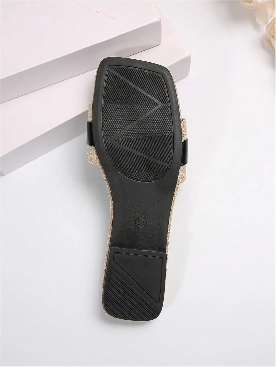SHENHE Women's Colorblock Buckle Decor Flat Sandals Textured Square Open Toe Slide Shoes