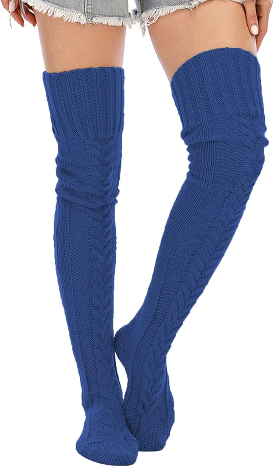 SherryDC Women's Cable Knit Thigh High Socks Winter Boot Stockings Extra Long Over Knee High Leg Warmers