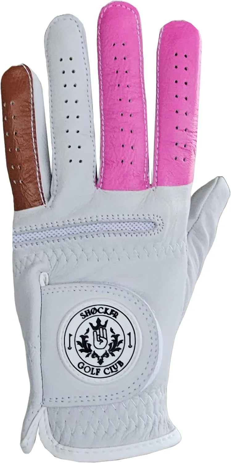 Shocker Funny Golf Glove Men’s - Golf Accessories for Men, Adult 100% Cabretta Leather White Golf Gloves with Extra Grip, Shocker Fun Mens Gag Gift, Left or Right Hand, Small to XXL Sizes