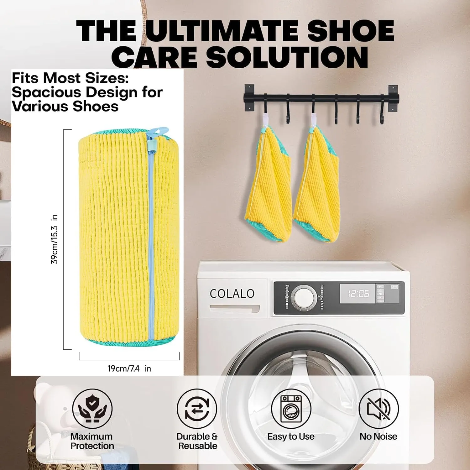 Shoe Laundry Bags for Washing Machine, 2 Pcs Shoe Washing Bag, Laundry Shoe Bag for Washer and Dryer, Reusable Shoe Washing Bags Shoe Washing Machine Bag (Yellow-2Pcs)