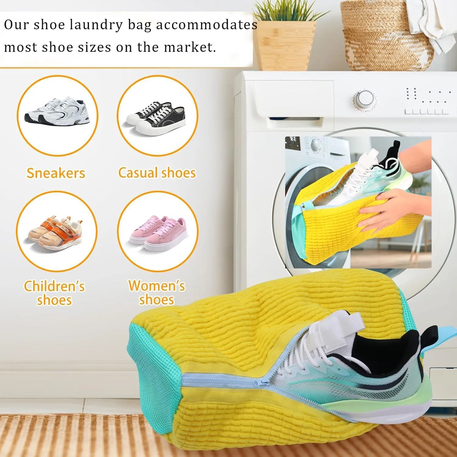 Shoe Laundry Bags for Washing Machine, 2 Pcs Shoe Washing Bag, Laundry Shoe Bag for Washer and Dryer, Reusable Shoe Washing Bags Shoe Washing Machine Bag (Yellow-2Pcs)