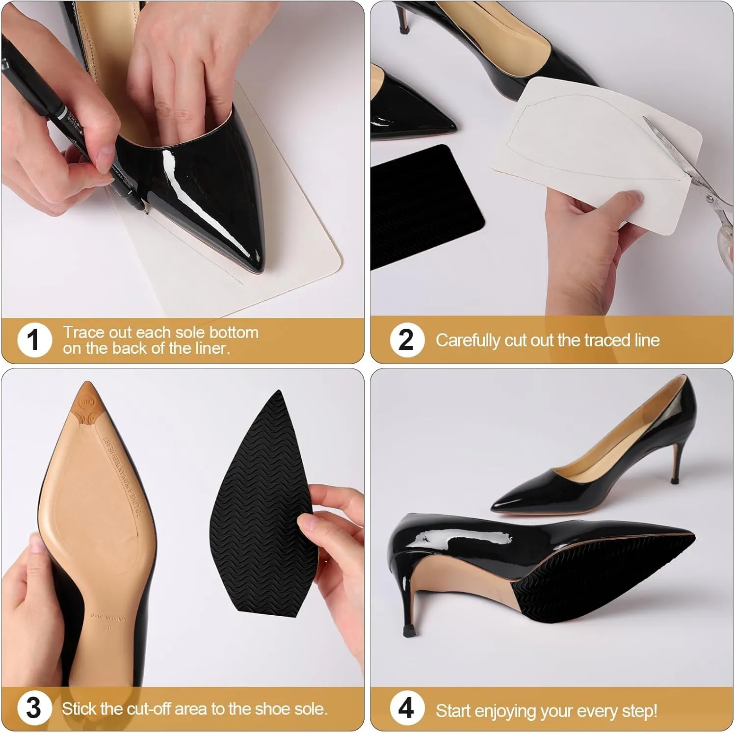 Shoe Sole Protector, 4 Pcs Self Adhesive Shoe Bottom Protector for High Heels, Silicone Anti Slip Shoe Grips on Bottom of Shoes, Sole Guard Non Slip Pads for Shoes