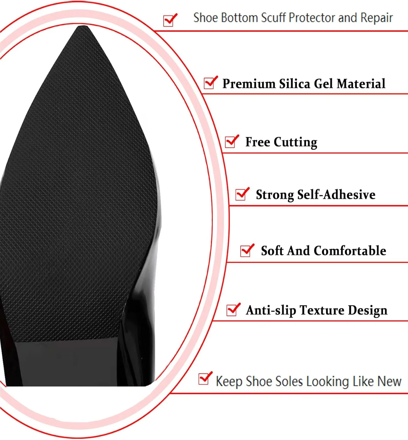 Shoe Sole Protector for High-Heels, Non-Slip Shoe Pads - Anti-Slip Grips (6.0"x4.0", Black - 2 Pairs)