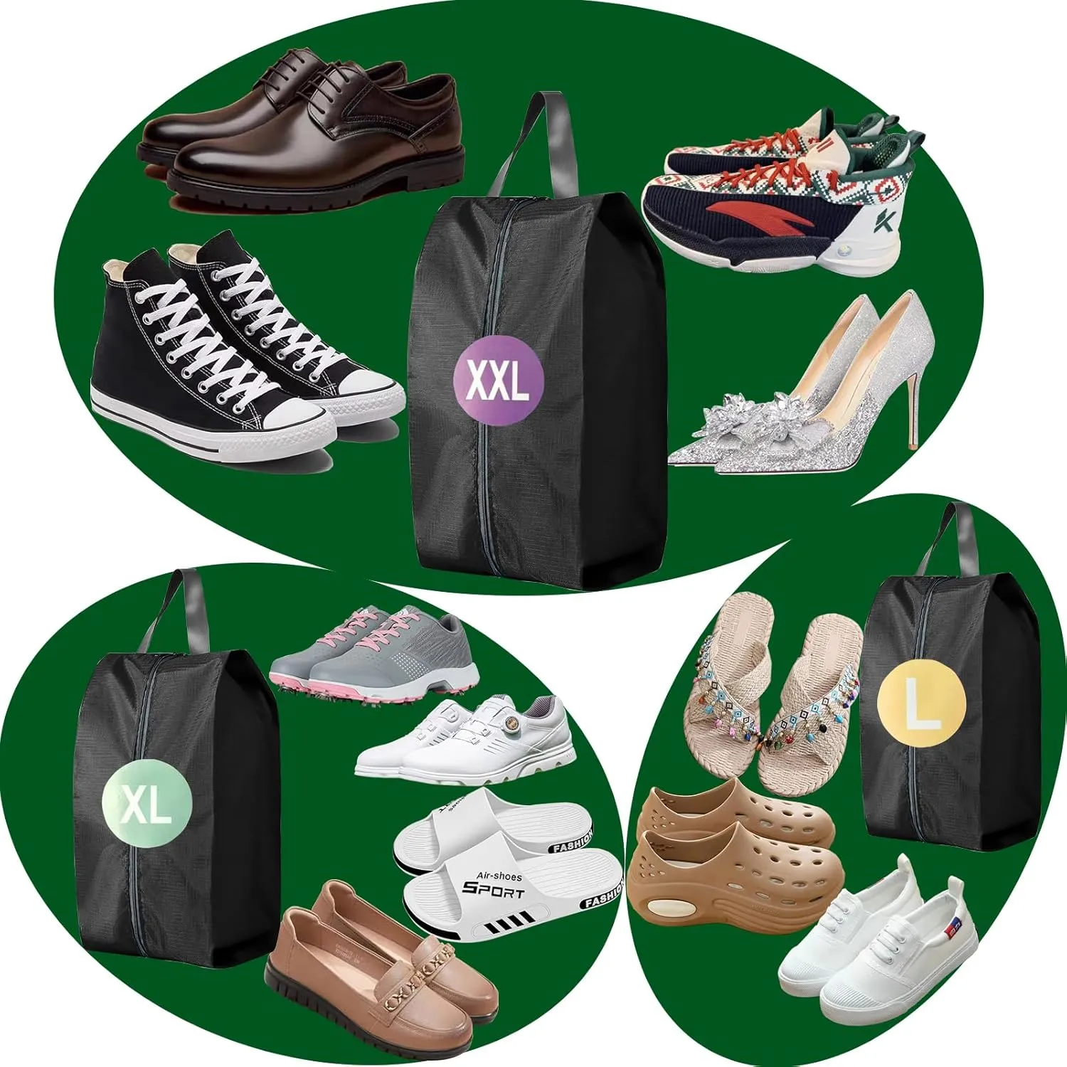Shoe Travel Bag 9 Set Waterproof Nylon With Zipper Shoe Luggage Bag Travel Can Used As Travel Shoe Bag For Men&Women,Travel Accessories,Blacks