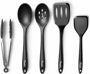 Silicone Cooking Utensils Set, Heat Resistant and large Non Stick Spatulas & Spoons for Kitchen, Ideal BPA Free Kitchen Turners for Frying, Mixing,Serving,Draining,Turning