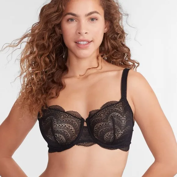 SIMONE PERELE 12V33 KARMA LACE DEMI BRA BLACK SIZE 36F 36DDD NWOT
