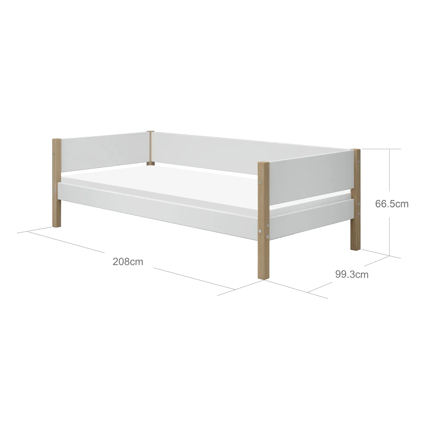 Single Bed, 90x200 cm, White/Oak
