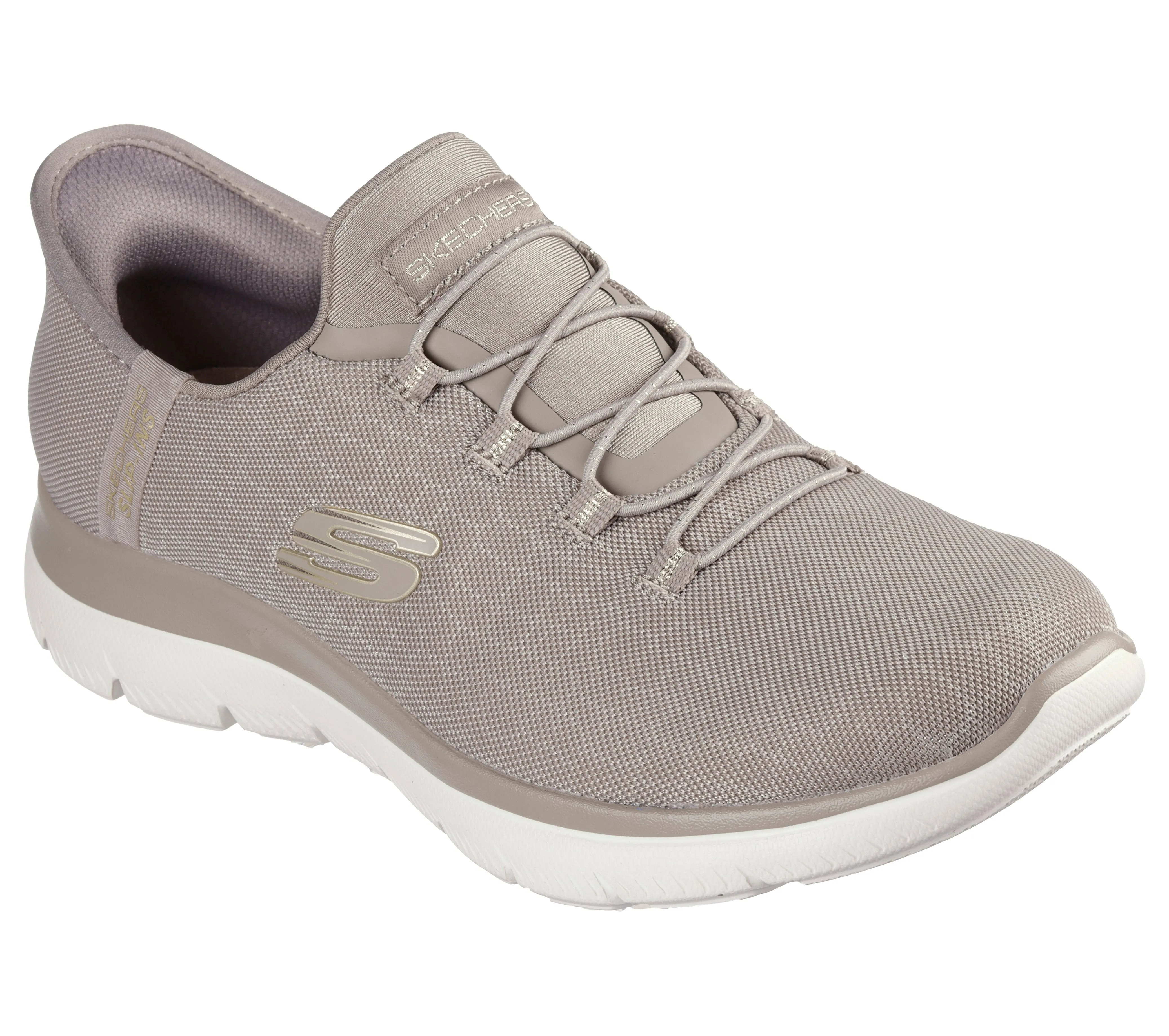 SKECHERS - 150128 SUMMITS-CLASSY NIGHT-SLIP-IN BUNGEE TRAINER - TAUPE/GOLD