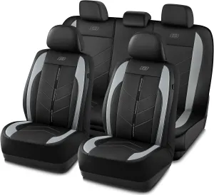 Skechers Car Seat Covers,Luxury Faux Leather Seat Covers,Waterproof Anti Slip Car Seat ProtectorFull Set,Car Accessories Airbag Universal Fit for Most Cars,Vans,Trucks,SUV,Grey