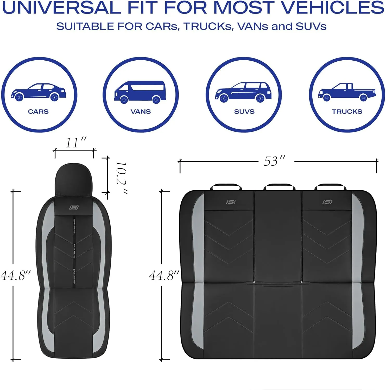 Skechers Car Seat Covers,Luxury Faux Leather Seat Covers,Waterproof Anti Slip Car Seat ProtectorFull Set,Car Accessories Airbag Universal Fit for Most Cars,Vans,Trucks,SUV,Grey