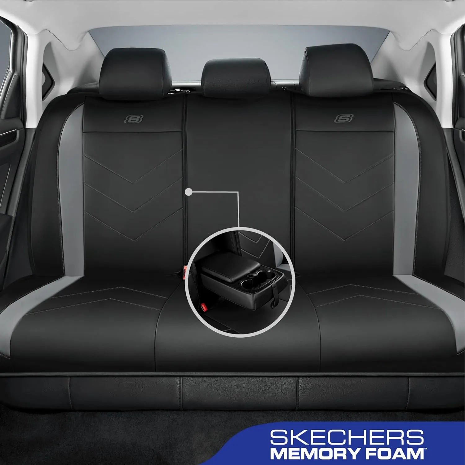 Skechers Car Seat Covers,Luxury Faux Leather Seat Covers,Waterproof Anti Slip Car Seat ProtectorFull Set,Car Accessories Airbag Universal Fit for Most Cars,Vans,Trucks,SUV,Grey