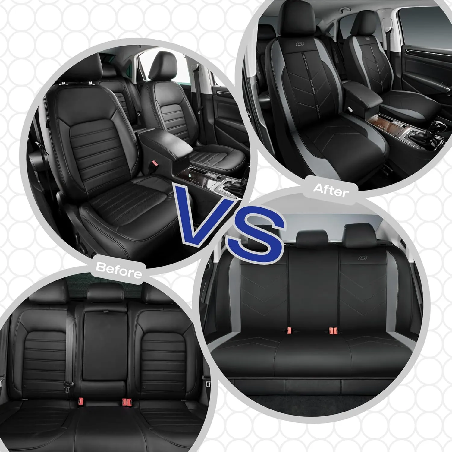 Skechers Car Seat Covers,Luxury Faux Leather Seat Covers,Waterproof Anti Slip Car Seat ProtectorFull Set,Car Accessories Airbag Universal Fit for Most Cars,Vans,Trucks,SUV,Grey