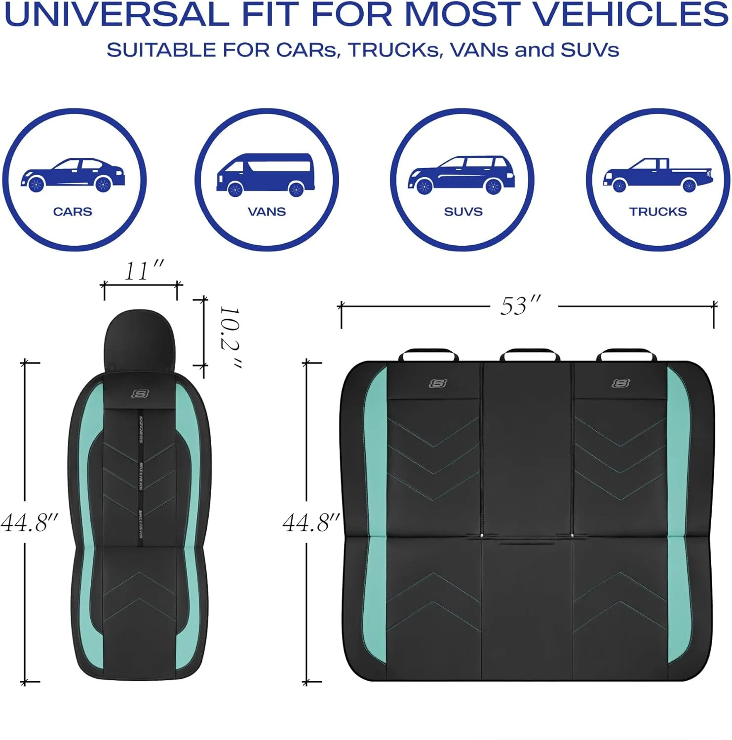 Skechers Car Seat Covers,Luxury Faux Leather Seat Covers,Waterproof Anti Slip Car Seat ProtectorFull Set,Car Accessories Airbag Universal Fit for Most Cars,Vans,Trucks,SUV,Mint