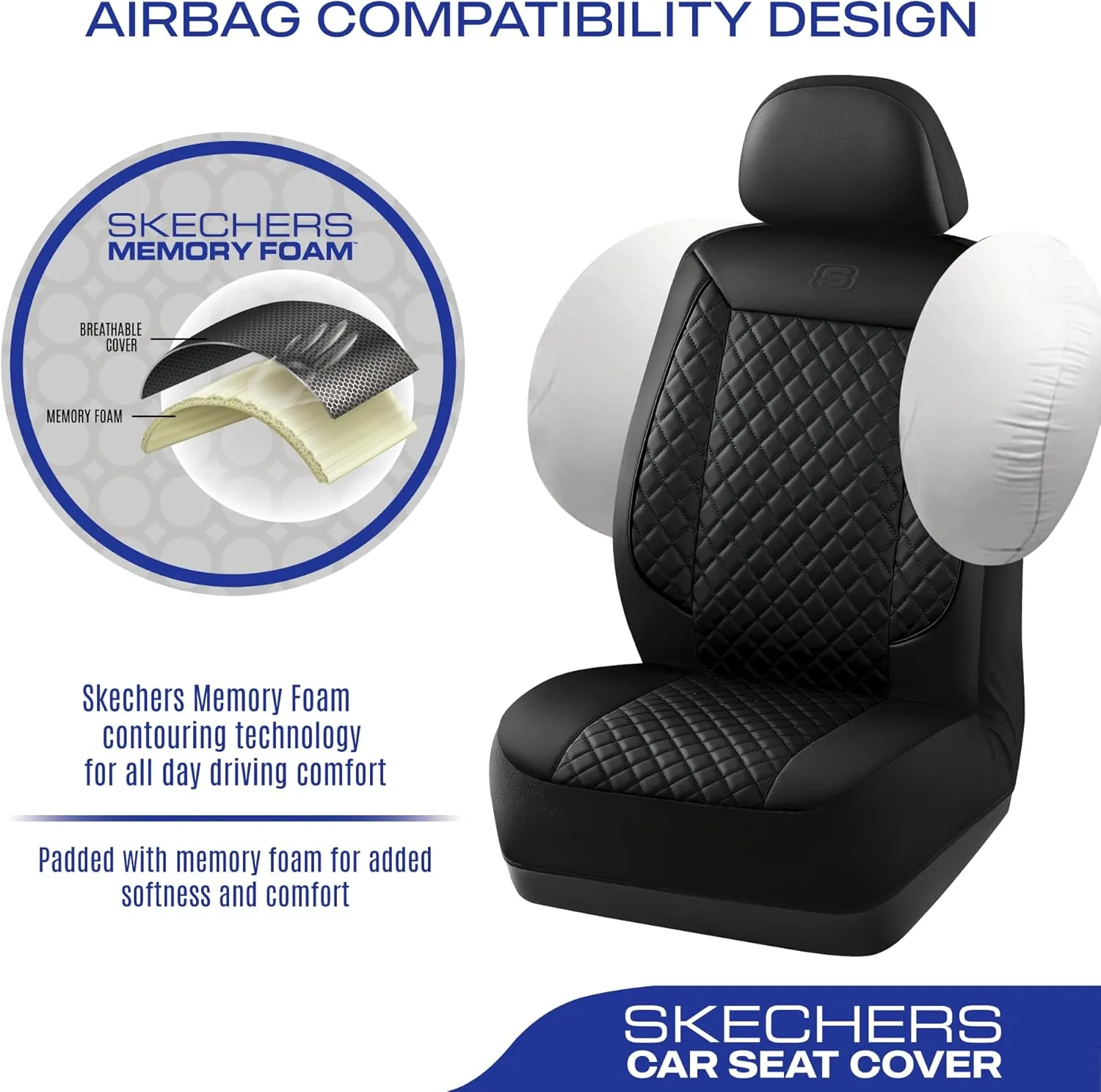Skechers Car Seat Covers,Piping Luxury Faux Seat Covers,Waterproof Anti Slip Car Seat Protector Front Seats,Car Accessories Airbag Universal Fit for Most Cars,Vans,Trucks,SUV,Black