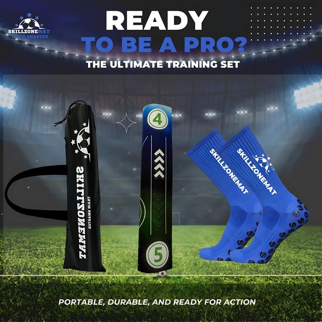 SkillZone Soccer Training Mat - Complete Set with Video Hub | Includes Grip Socks & Carry Bag | Non-Slip, Ultra-Thick & Wide for Agility, Ball Control & Mastery | Indoor & Outdoor Soccer Trainer for All Ages