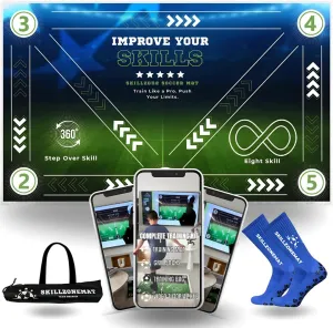 SkillZone Soccer Training Mat - Complete Set with Video Hub | Includes Grip Socks & Carry Bag | Non-Slip, Ultra-Thick & Wide for Agility, Ball Control & Mastery | Indoor & Outdoor Soccer Trainer for All Ages