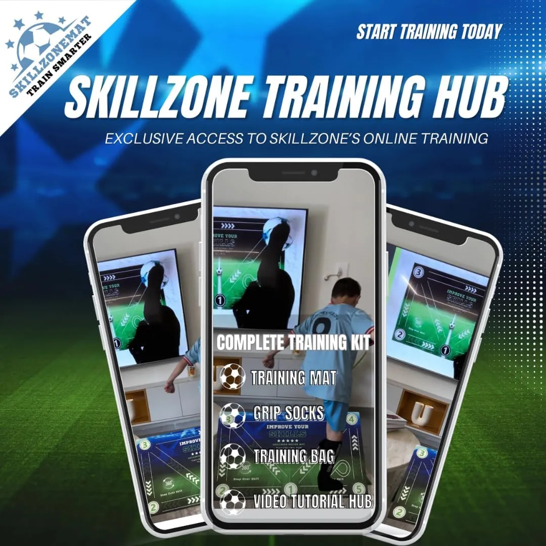 SkillZone Soccer Training Mat - Complete Set with Video Hub | Includes Grip Socks & Carry Bag | Non-Slip, Ultra-Thick & Wide for Agility, Ball Control & Mastery | Indoor & Outdoor Soccer Trainer for All Ages