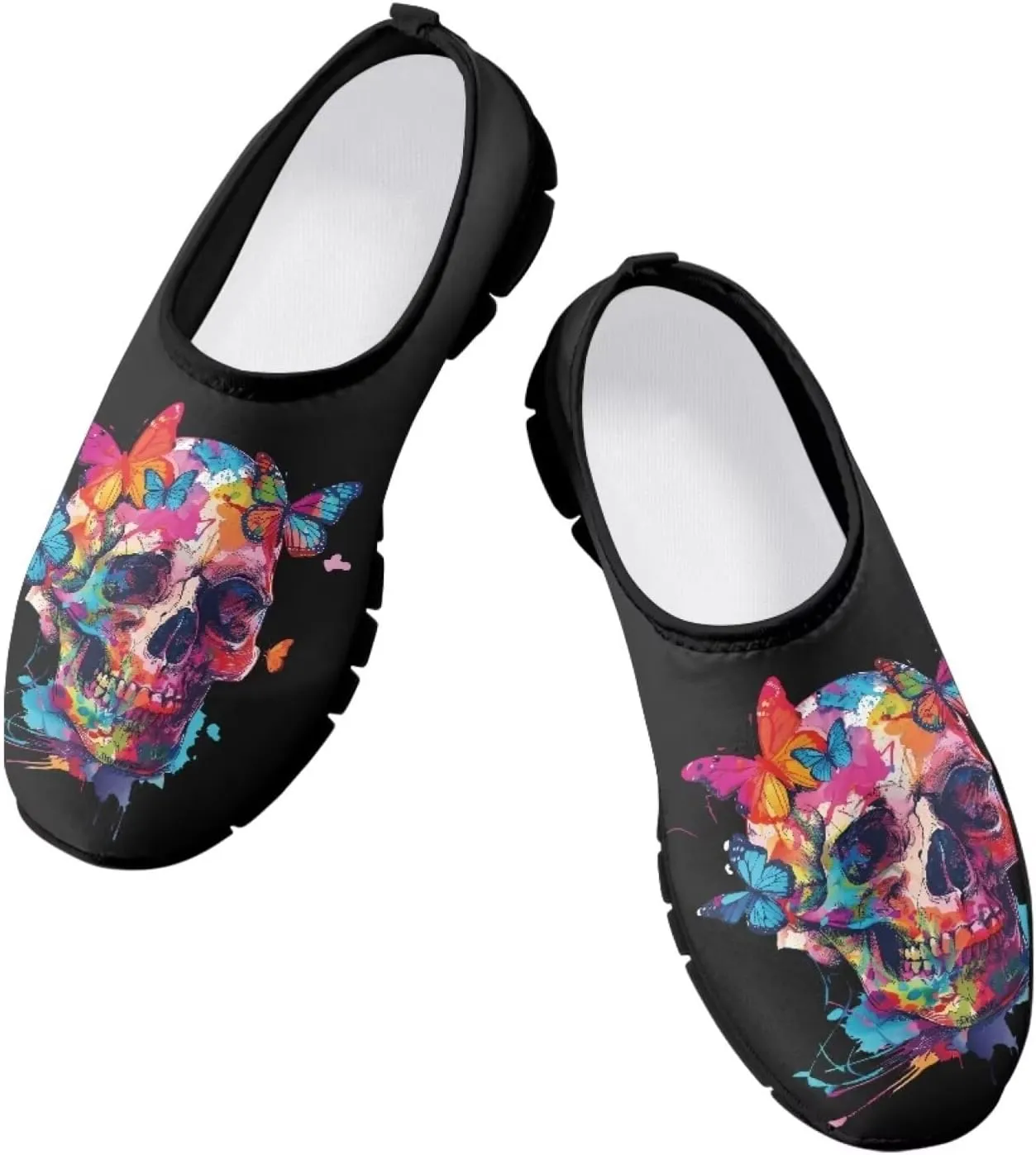 Skull Loafers Wide Width Shoes for Women Slip On Low Cut Sneakers Flat Casual Business Travel Breathable Mesh Tennis Shoe