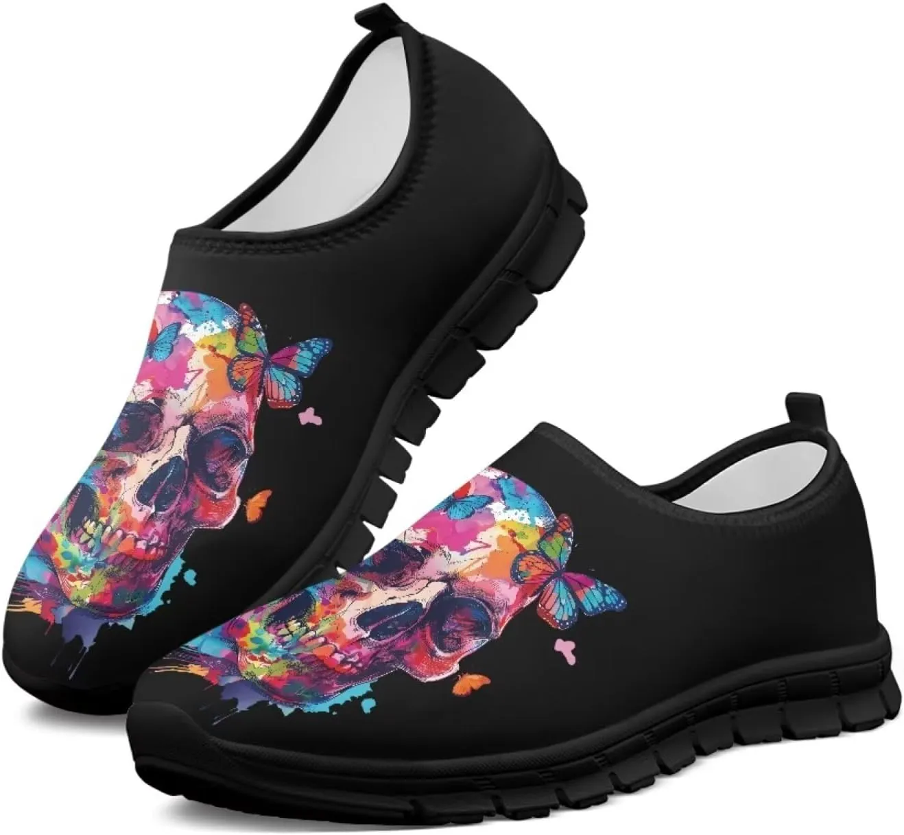 Skull Loafers Wide Width Shoes for Women Slip On Low Cut Sneakers Flat Casual Business Travel Breathable Mesh Tennis Shoe