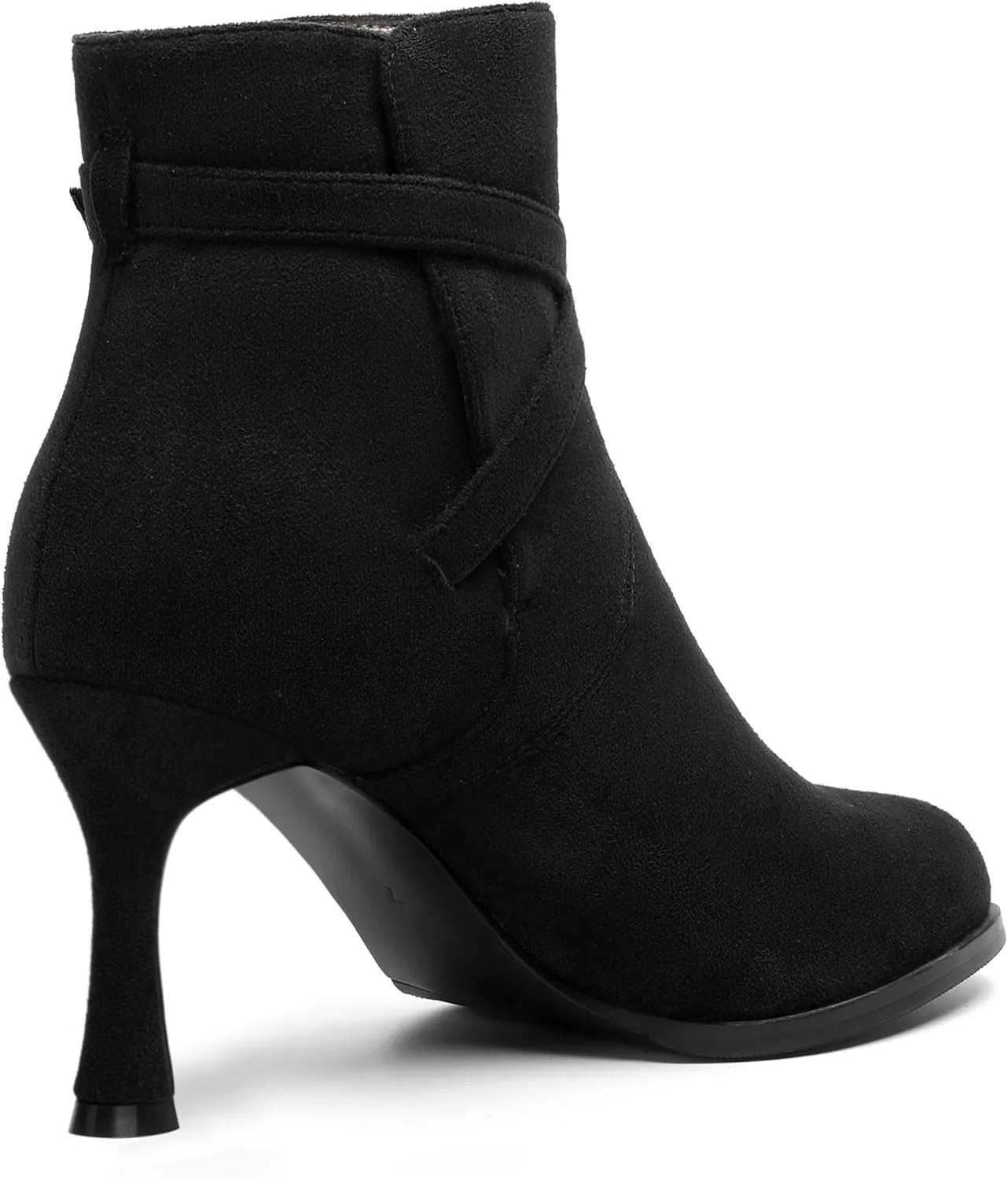 SKYSTERRY Womens Fashion Wedding Buckle Suede Round Toe Spool High Heel Ankle High Boots 3.3 Inch
