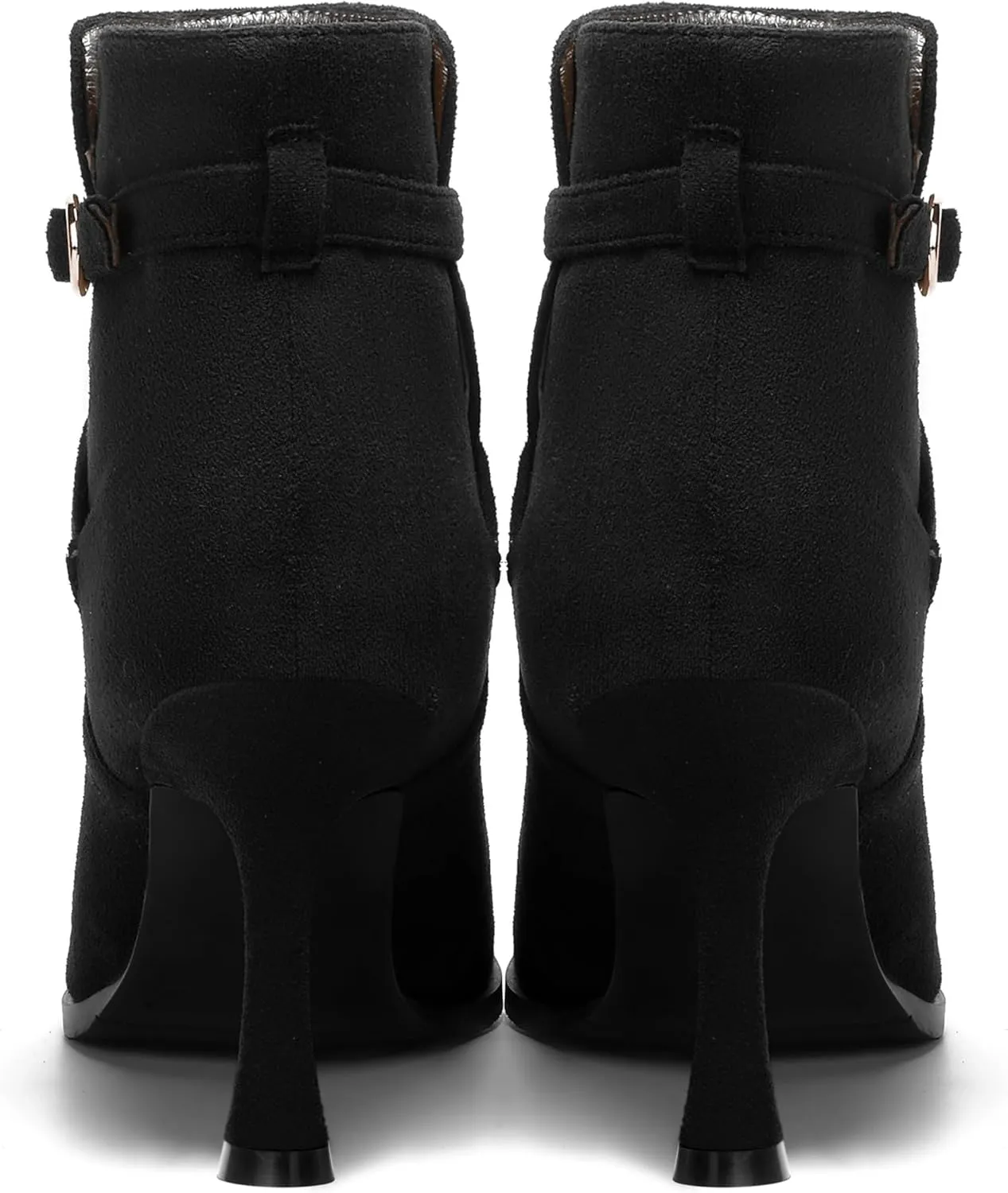 SKYSTERRY Womens Fashion Wedding Buckle Suede Round Toe Spool High Heel Ankle High Boots 3.3 Inch
