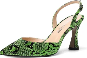 SKYSTERRY Womens Pointed Toe Wedding Sexy Buckle Solid Patent Slingback Spool High Heel Pumps Shoes 3.3 Inch