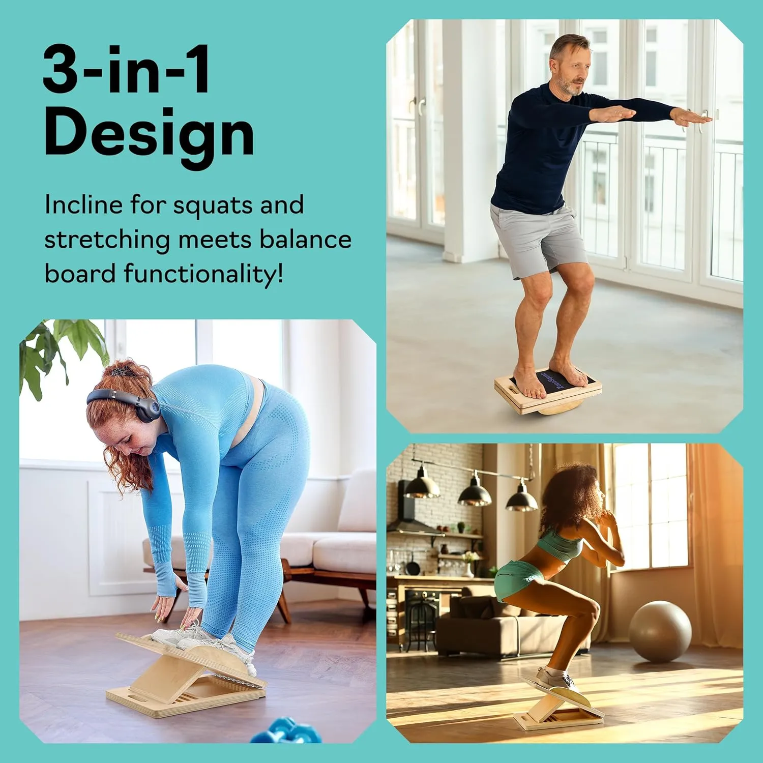 slant Board Turns Into balance board - Premium Calf Stretcher and Wobble Board for Effective Calf Stretching and Squats
