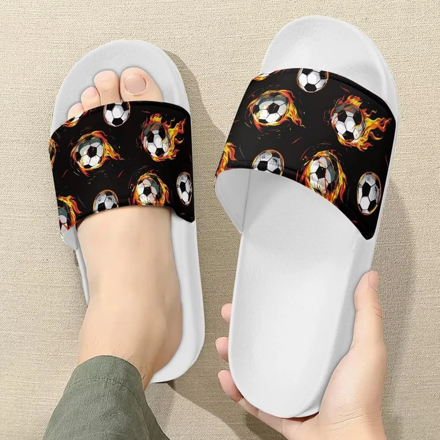 Slide Sandal for Men Boys Lightweight Casual Open Toe Flat Slides Shower Slippers for Home Bathroom Beach Pool