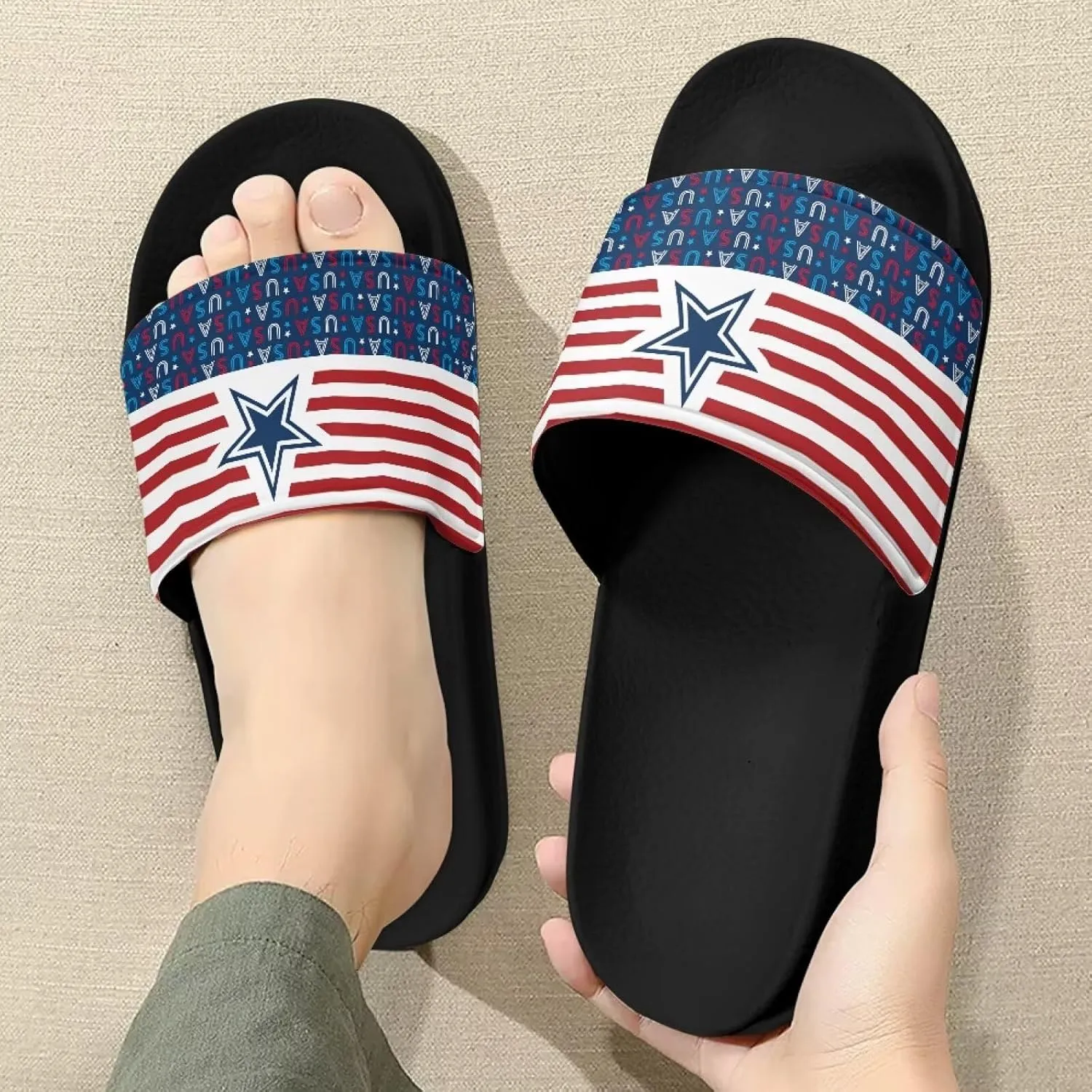 Slide Sandals for Women Girls Lightweight Non Slip Shower Shoes Comfotable Open Toe Single Band Slide Sandals Size 6-13.5