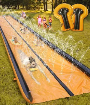 Slip and Water Slide for Kids and Adults Extra Long Water Slides for Backyard Build in Sprinkler with Two Bodyboards Heavy Duty Summer Outdoor Backyard Water Toys