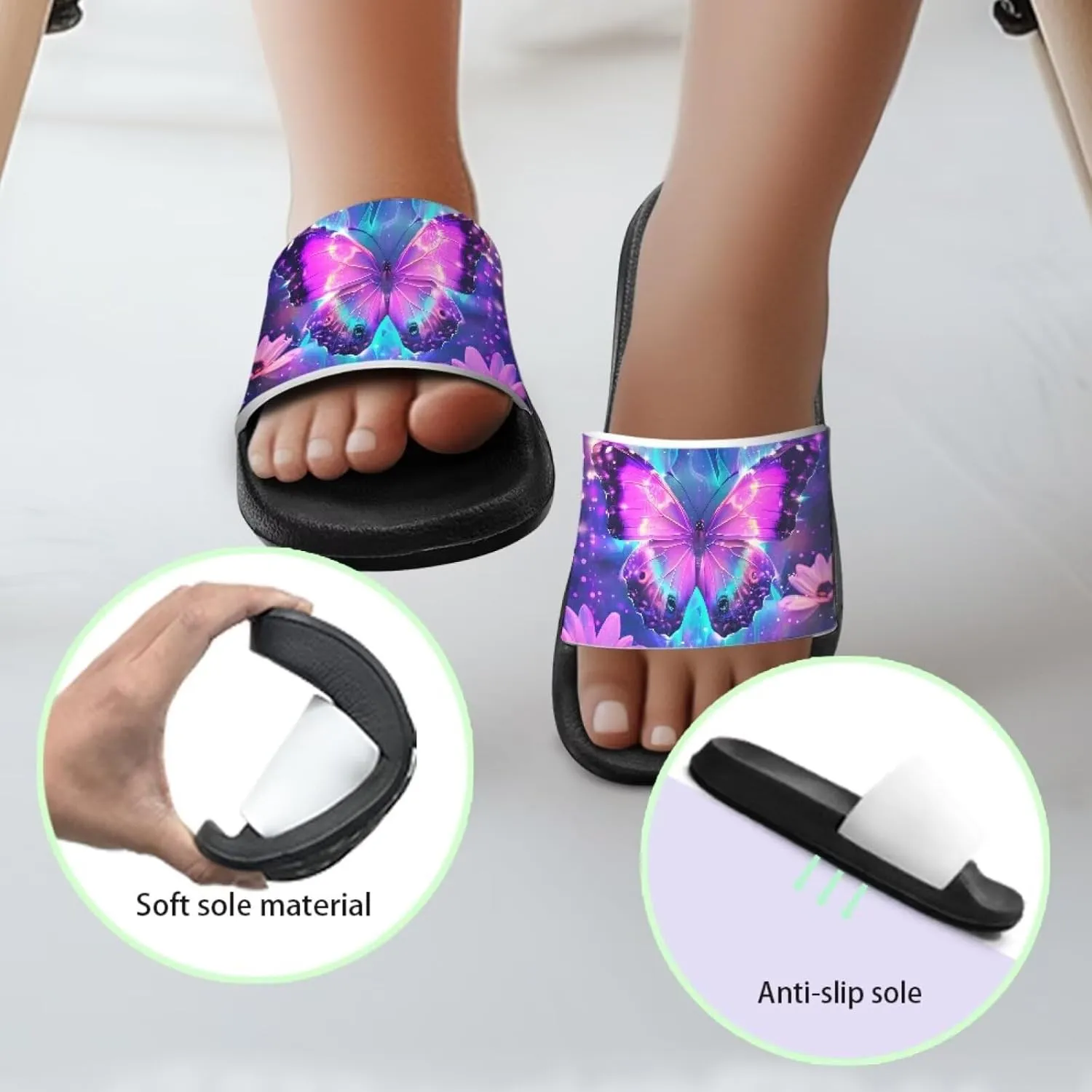 Slip On Sandals for Boys Girls Lightweight Animals Print Drying Shower Slides Suitable for Beach Days