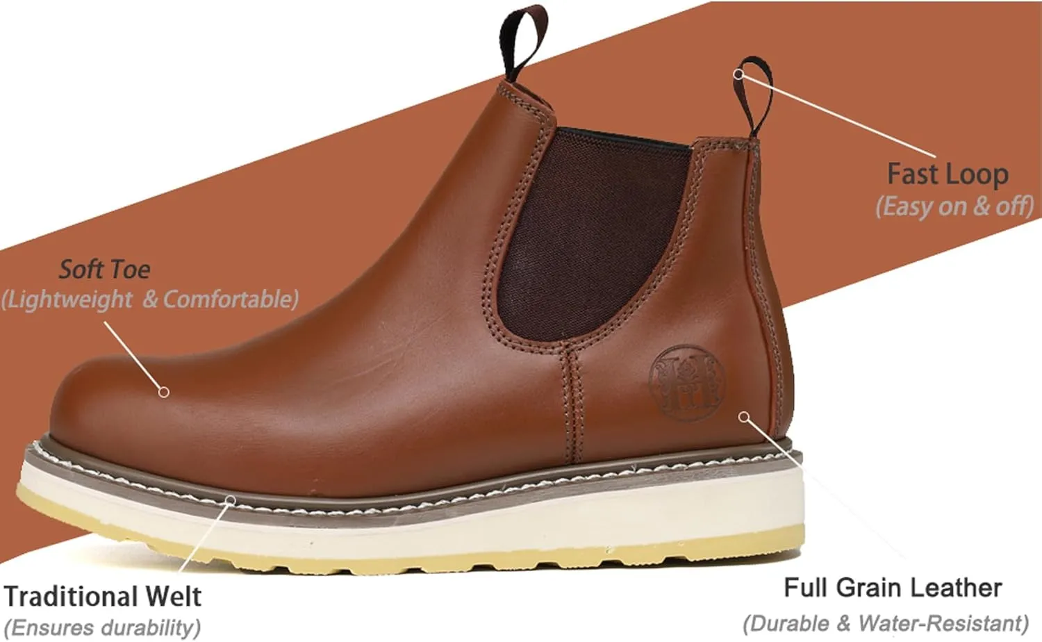 Slip-on Soft Toe Work Boot for Men, SURETRACK Leather Slip Resistant Durable Breathable Work Boot 84985