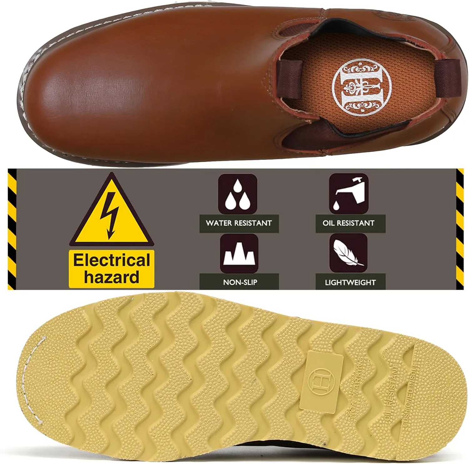 Slip-on Soft Toe Work Boot for Men, SURETRACK Leather Slip Resistant Durable Breathable Work Boot 84985