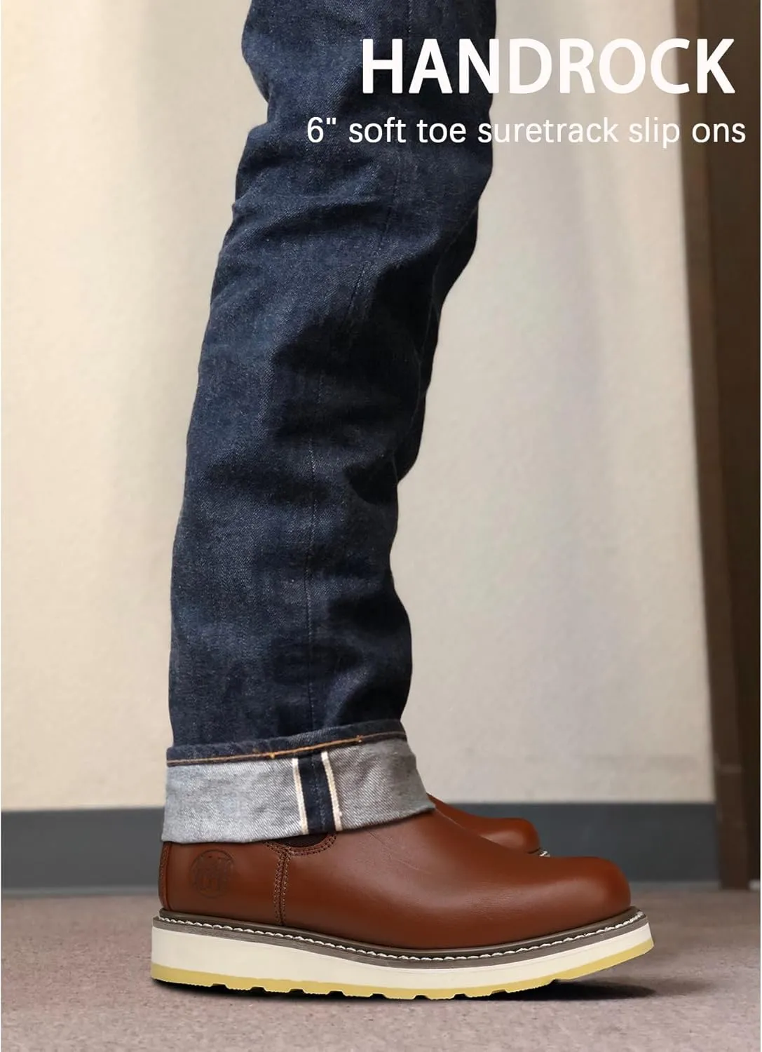 Slip-on Soft Toe Work Boot for Men, SURETRACK Leather Slip Resistant Durable Breathable Work Boot 84985