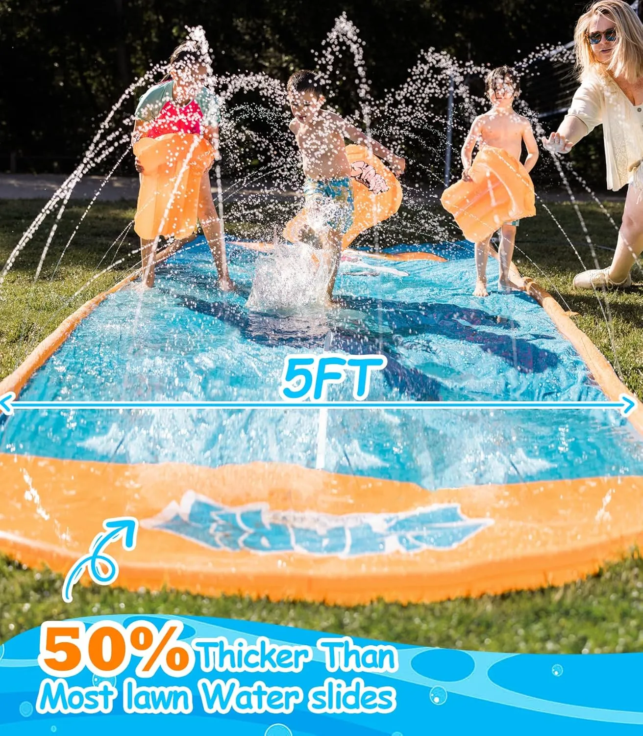 Slip Water Slide,17ftx2 Lane Slip Water Slide for Kids Backyard Lawn,Summer Water Toys Outdoor Sprinkler with 2 Sliding Racing Lanes and 2 Inflatable Bodyboards