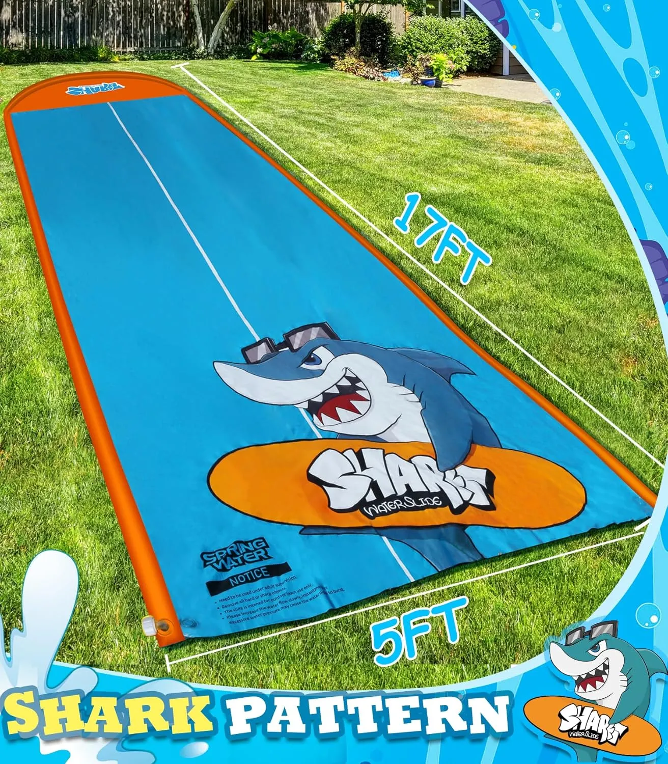 Slip Water Slide,17ftx2 Lane Slip Water Slide for Kids Backyard Lawn,Summer Water Toys Outdoor Sprinkler with 2 Sliding Racing Lanes and 2 Inflatable Bodyboards