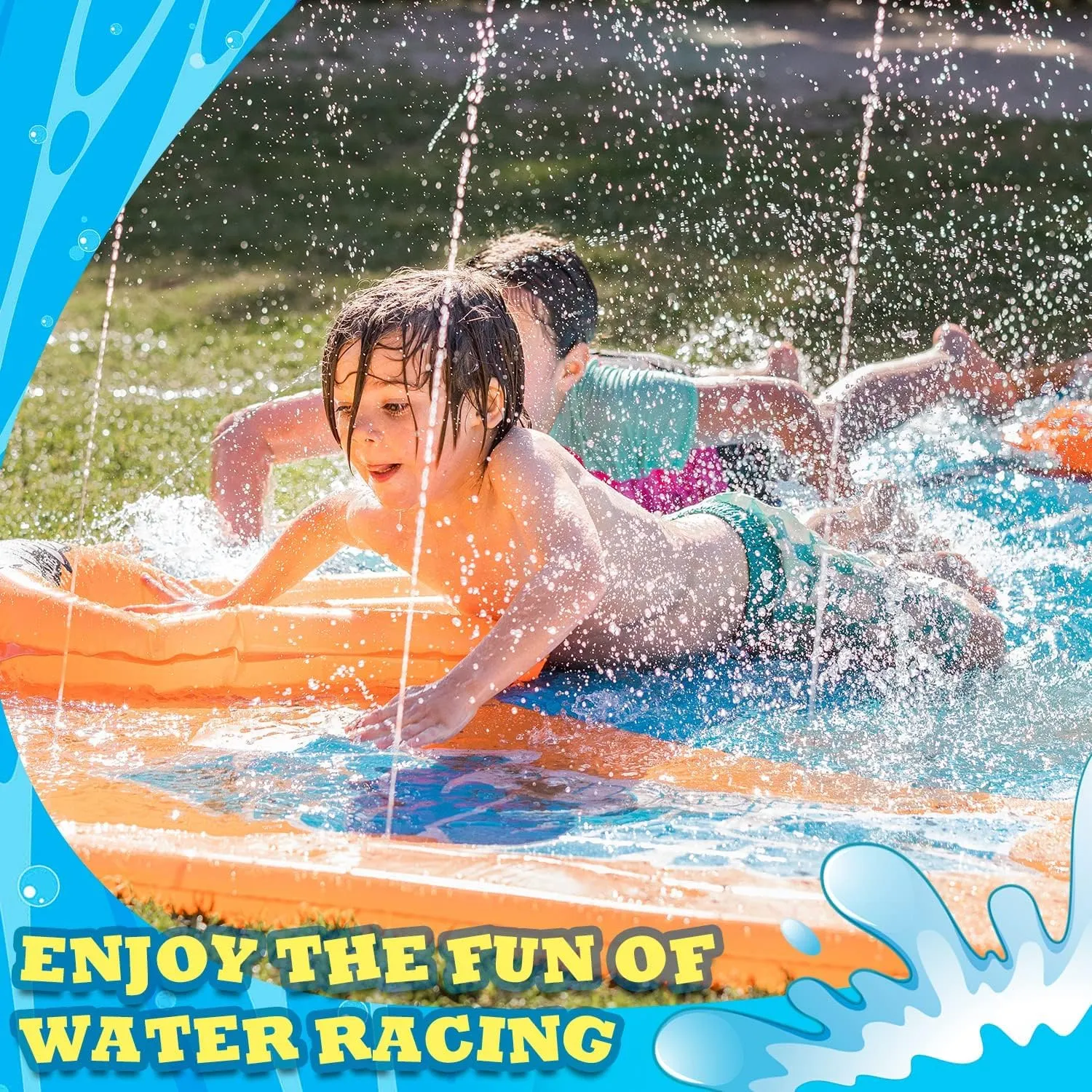 Slip Water Slide,17ftx2 Lane Slip Water Slide for Kids Backyard Lawn,Summer Water Toys Outdoor Sprinkler with 2 Sliding Racing Lanes and 2 Inflatable Bodyboards