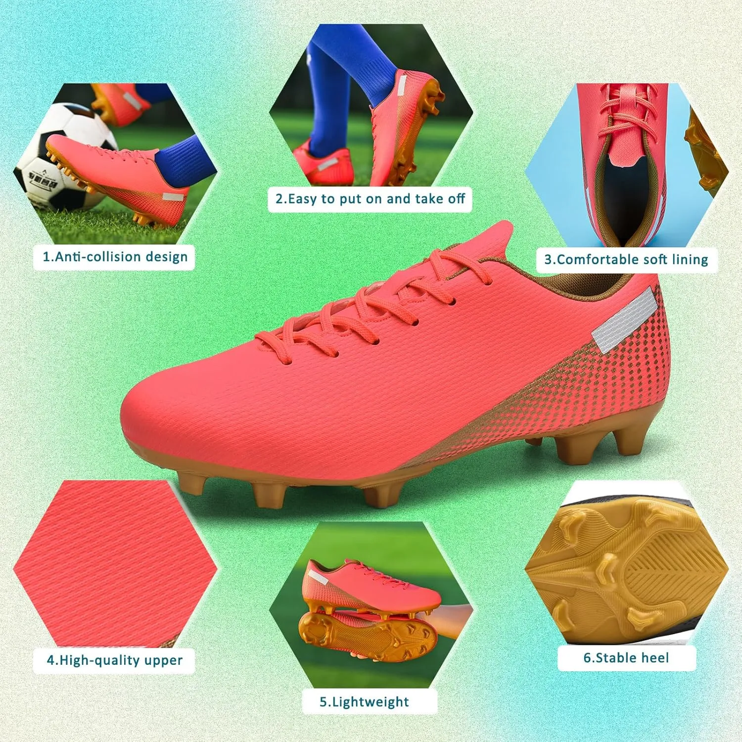Soccer Cleats Mens Women Outdoor Soccer Shoes for Big Boy AG/FG