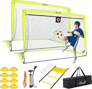 Soccer Goals for Backyard, Set of 2 Soccer Goal for Youth Outdoor Sports Games, 6x4 ft Pop Up Soccer Goal Nets Training Equipment with Ball, Ladder, Cones, Target, Kick Net and Carry Bag